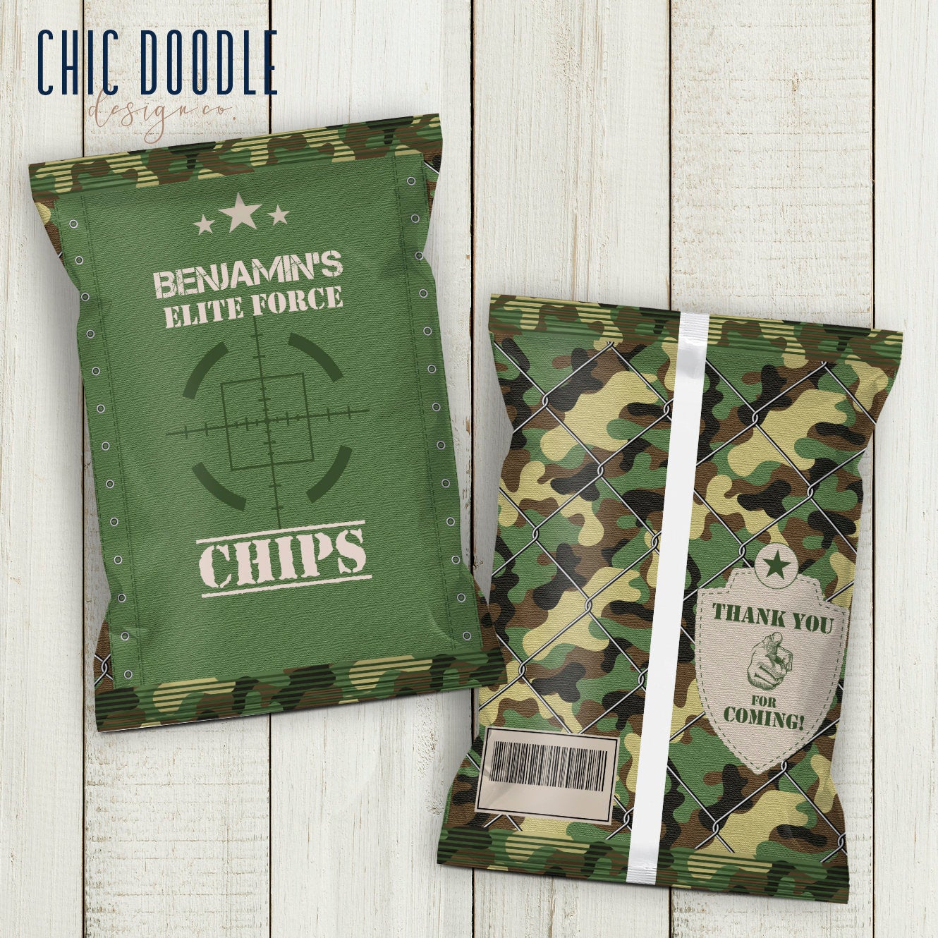 Army Military Camouflage | Chip Bag | DIGITAL | Printable | Editable |  Instant Download