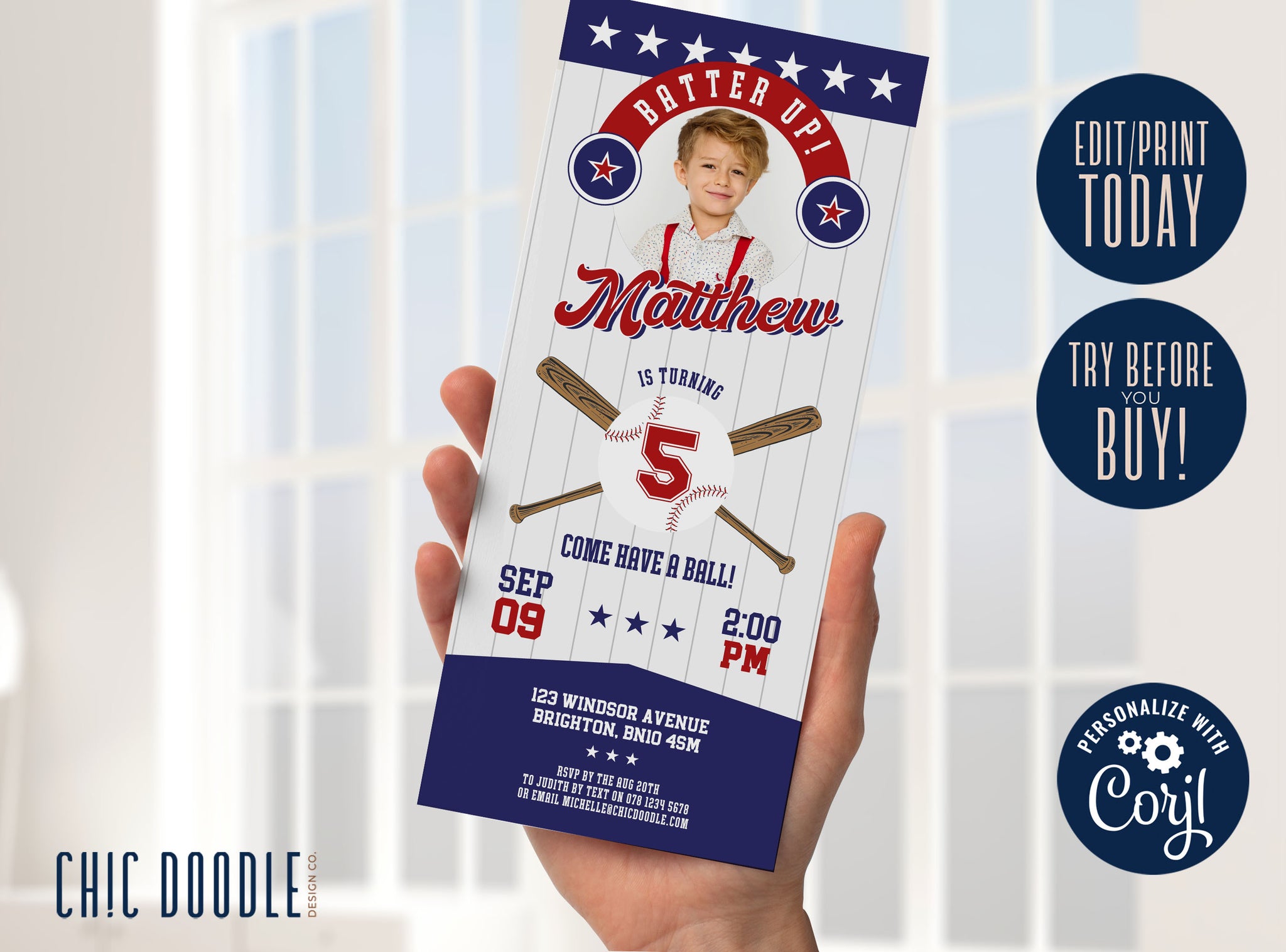 Editable Baseball Ticket Invitation Instant Download