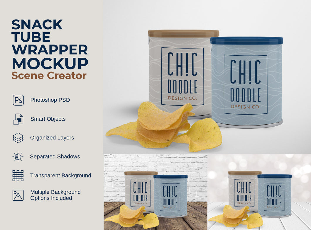 Mockup Scene - Snack Tube Wrapper | Label | Mockup | PSD | Photoshop | Front View | Standing