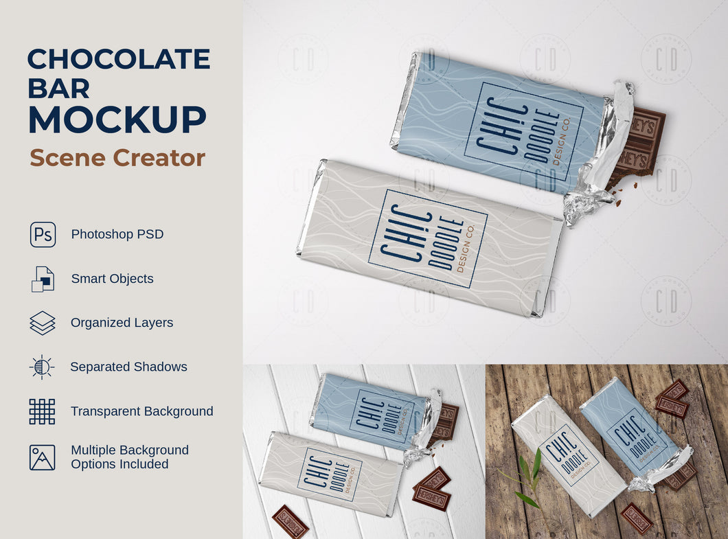 Mockup Scene - Chocolate Wrapper | Mockup | PSD | Photoshop | Lay Flat | Top View