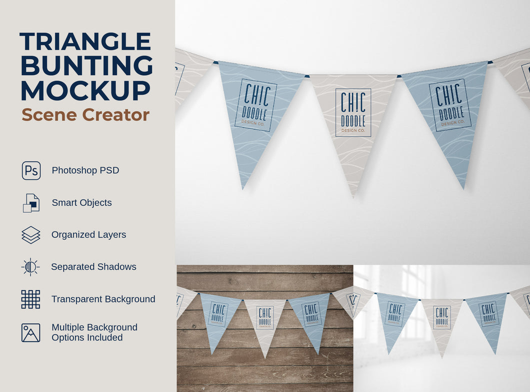 Mockup Scene - Bunting | Pennant Banner | Garland | Mockup | PSD | Photoshop | Triangle Front