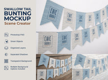 Load image into Gallery viewer, Mockup Scene - Bunting | Pennant Banner | Garland | Mockup | PSD | Photoshop | Swallow Tail Iso
