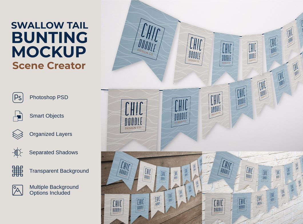 Mockup Scene - Bunting | Pennant Banner | Garland | Mockup | PSD | Photoshop | Swallow Tail Iso