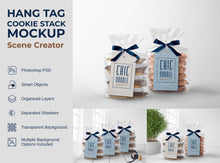 Load image into Gallery viewer, Hang Tag Cookie Stack Mockup Scene | Favor Tag | Mockup | PSD | Photoshop | Front View | Standing
